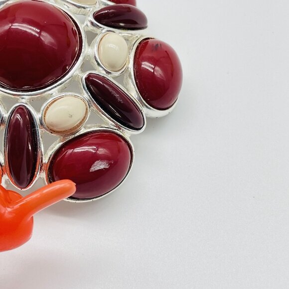 Vintage Red Cabochon Statement Brooch Gold Tone - Picture 5 of 8